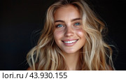 Smiling woman with natural beauty and blonde hair. Стоковое AI-изображение, AI-художник Margarita Davchenko / Фотобанк Лори