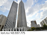 Moscow, Russia - 15 July. 2024. Wellton Towers - a modern residential skyscraper with apartments. Редакционное фото, фотограф Володина Ольга / Фотобанк Лори