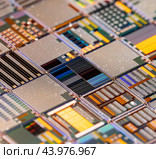 Silicon semiconductor wafer close-up. In electronics, a wafer also called a slice or substrate is a thin slice of semiconductor, a crystalline silicon, used for the fabrication of integrated circuits. Стоковое фото, фотограф Андрей Армягов / Фотобанк Лори