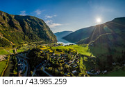 Aurlandsfjord Town Of Flam at dawn (2019 год). Стоковое фото, фотограф Андрей Армягов / Фотобанк Лори