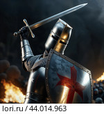 A knight in armor during a battle. Стоковое AI-изображение, AI-художник RamA / Фотобанк Лори