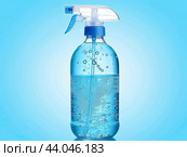 Bubbling sparkling water in a blue plastic bottle. Стоковое AI-изображение, AI-художник Ярославский Максим / Фотобанк Лори