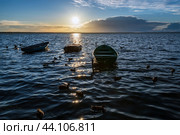 Закат и лодки на Плеещевом озере (2024 год). Стоковое фото, фотограф Свитич Олег / Фотобанк Лори