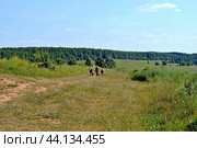 Группа людей на прогулке в поле. Стоковое фото, фотограф Юрий Анатольевич Ложкин / Фотобанк Лори