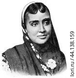 Asian peoples. Portrait of a parsi woman. Publication of the "Meyers encyclopedia", Vol. 7, Leipzig, Germany, 1910. Стоковая иллюстрация, иллюстратор Sergey Kohl / Фотобанк Лори