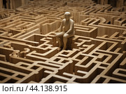 Bewildered Lost man in wooden tangled maze. Generate ai. Стоковое AI-изображение, AI-художник Иван Рябоконь / Фотобанк Лори