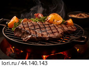 Tangy Sizzling steak grill with herbs. Generate ai. Стоковое AI-изображение, AI-художник Иван Рябоконь / Фотобанк Лори