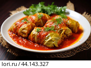 Tangy Stuffed cabbage rolls. Generate Ai. Стоковое AI-изображение, AI-художник Иван Рябоконь / Фотобанк Лори