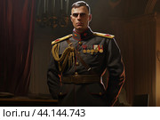 Stern military officer in uniform. Стоковое AI-изображение, AI-художник Иван Рябоконь / Фотобанк Лори