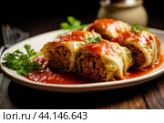 Flavorful Stuffed cabbage rolls. Generate Ai. Стоковое AI-изображение, AI-художник Иван Рябоконь / Фотобанк Лори