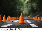 Reflective Traffic cone road. Generate Ai. Стоковое AI-изображение, AI-художник Иван Рябоконь / Фотобанк Лори