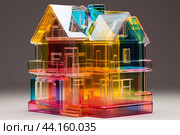 Colorful transparent acrylic house model. Стоковое AI-изображение, AI-художник Иван Рябоконь / Фотобанк Лори