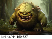 Enchanted forest troll lurking among trees. Стоковое AI-изображение, AI-художник Иван Рябоконь / Фотобанк Лори