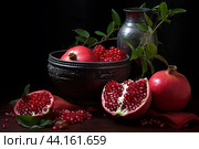 Still life with pomegranates and pewter vase. Стоковое AI-изображение, AI-художник Иван Рябоконь / Фотобанк Лори