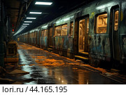 Abandoned subway station at night. Стоковое AI-изображение, AI-художник Иван Рябоконь / Фотобанк Лори