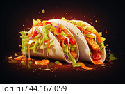 Crunchy Taco food fastfood. Generate Ai. Стоковое AI-изображение, AI-художник Иван Рябоконь / Фотобанк Лори
