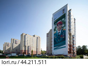Мурал Герой РФ Александр Потапов  на торце дома микрорайон Дзержинского в Балашихе (2024 год). Редакционное фото, фотограф Дмитрий Неумоин / Фотобанк Лори