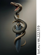 A snake wrapped around a dagger. Стоковое AI-изображение, AI-художник RamA / Фотобанк Лори