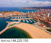 View from drone of Gijon overlooking of sports port. Стоковое фото, фотограф Яков Филимонов / Фотобанк Лори