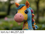 Нарядная красивая голова лошади, детская игрушка. Стоковое AI-изображение, AI-художник Щеголева Ольга / Фотобанк Лори