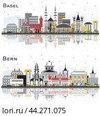 Bern and Basel Switzerland City Skyline Set. Стоковая иллюстрация, иллюстратор Игорь Сорокин / Фотобанк Лори