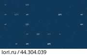 Анимация шаблона из равномерно расположенных символов api разного размера и непрозрачности. Анимация прозрачности и размера. Бесшовная закольцованная анимация в формате 4k на темно-синем фоне со звездами. Стоковое видео, видеограф Карпенко Алексей / Фотобанк Лори