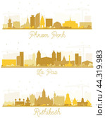 La Paz Bolivia, Rishikesh India and Phnom Penh Cambodia City Skyline Silhouettes Set. Стоковая иллюстрация, иллюстратор Игорь Сорокин / Фотобанк Лори