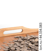 Pile of Russian coins (1 kopeck, копейка). Isolated on a tray and on a white background. Стоковое фото, фотограф Елена  Попкова / Фотобанк Лори