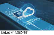 Server sending data to cloud computing system on motherboard. Стоковое AI-видео, аниматор Юрий Поздников / Фотобанк Лори