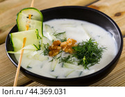 Cold vegetable soup Tarator. Стоковое фото, фотограф Яков Филимонов / Фотобанк Лори