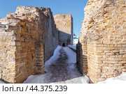 Талавская башня и секретный Талавский захаб длиной в 38 метров. Изборская крепость зимой. Псковская область (2024 год). Редакционное фото, фотограф Светлана Качанова / Фотобанк Лори