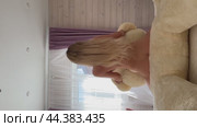 Woman Riding Large Plush Bear Indoor. Стоковое видео, видеограф Гурьянов Андрей / Фотобанк Лори