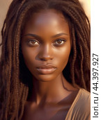 Juneteenth, a day for freedom - Portrait of a beautiful African girl with dark skin tone. Стоковое AI-изображение, AI-художник Veniamin Kraskov / Фотобанк Лори