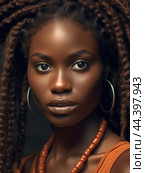 Juneteenth, a day for freedom - Portrait of a beautiful African girl with dark skin tone. Стоковое AI-изображение, AI-художник Veniamin Kraskov / Фотобанк Лори