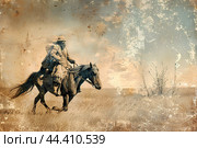 Всадник на лихом коне. Старая почтовая карточка. Стоковое AI-изображение, AI-художник Щеголева Ольга / Фотобанк Лори