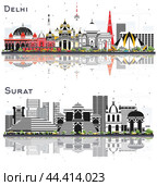 Surat and Delhi India City Skyline Set. Стоковая иллюстрация, иллюстратор Игорь Сорокин / Фотобанк Лори