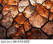 Cracked surface of soil, dried and chopped earth, soil erosion. Стоковое AI-изображение, AI-художник Veniamin Kraskov / Фотобанк Лори