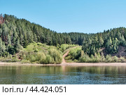 High bank of Kama River, Russia. Summer rural nature landscape. Стоковое фото, фотограф Ирина Кононова / Фотобанк Лори