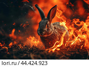 Wrathful fire rabbit. Generate Ai. Стоковое AI-изображение, AI-художник Иван Рябоконь / Фотобанк Лори