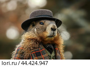 Charming Anthropomorphic marmot wearing aristocratic furry coat. Generate ai. Стоковое AI-изображение, AI-художник Иван Рябоконь / Фотобанк Лори