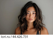 Serene beauty with effortless hairstyle. Стоковое AI-изображение, AI-художник Иван Рябоконь / Фотобанк Лори