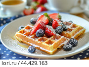 Inviting Bakes waffles morning. Generate Ai. Стоковое AI-изображение, AI-художник Иван Рябоконь / Фотобанк Лори