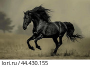 Majestic Black horse prancing. Generate AI. Стоковое AI-изображение, AI-художник Иван Рябоконь / Фотобанк Лори