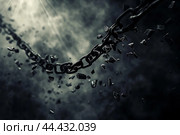 Shattered chains in dramatic light. Стоковое AI-изображение, AI-художник Иван Рябоконь / Фотобанк Лори