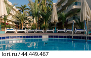 pool without people and palm trees in an empty hotel in Egypt (2021 год). Стоковое фото, фотограф Артем Курутин / Фотобанк Лори