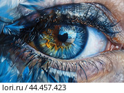 Imaginative journey through a blue eye. Стоковое AI-изображение, AI-художник Иван Рябоконь / Фотобанк Лори