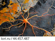 Abstract neural network representation on textured surface. Стоковое AI-изображение, AI-художник Иван Рябоконь / Фотобанк Лори