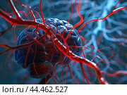 3d render of brain neurons and synapses. Стоковое AI-изображение, AI-художник Иван Рябоконь / Фотобанк Лори