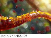 Detailed 3d rendering of cholesterol plaques obstructing blood flow inside an artery. Стоковое AI-изображение, AI-художник Иван Рябоконь / Фотобанк Лори