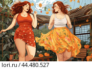 Illustration of Body positive: beyond stereotypes, women who love themselves as they are. Стоковое AI-изображение, AI-художник Veniamin Kraskov / Фотобанк Лори